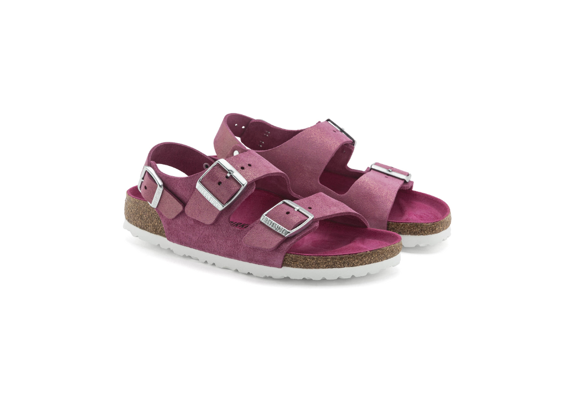 Birkenstock Milano Suede Leather Shimmering Fuchsia Narrow