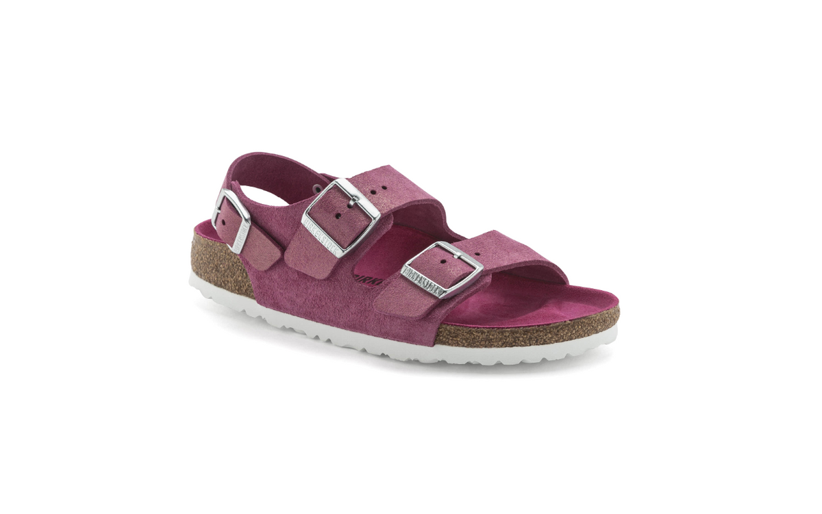 Birkenstock Milano Suede Leather Shimmering Fuchsia Narrow