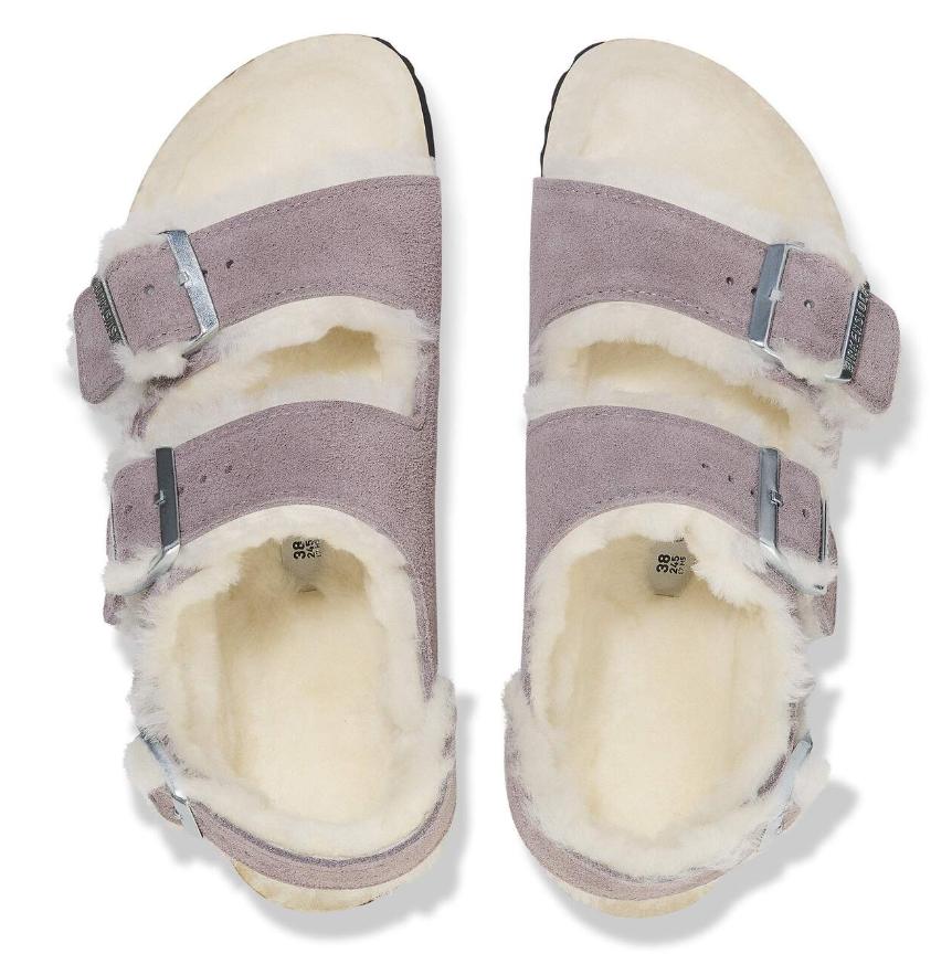 Birkenstock Milano Suede Shearling Faded Purple Sandals Narrow