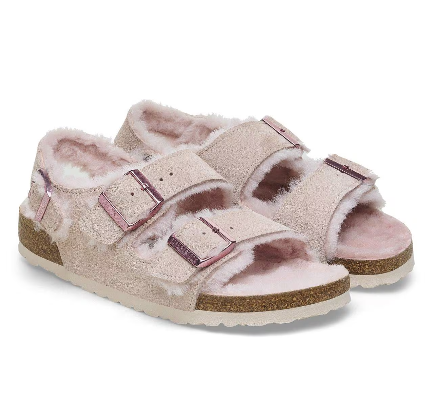 Birkenstock Milano Suede Shearling Light Rose Sandals Regular