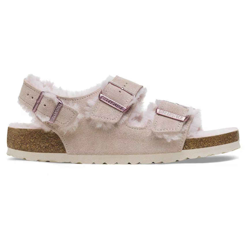 Birkenstock Milano Suede Shearling Light Rose Sandals Regular