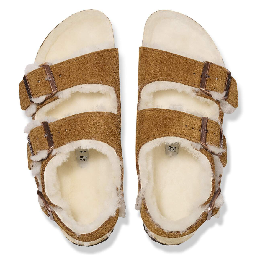Birkenstock Milano Suede Shearling Sandals Mink Narrow