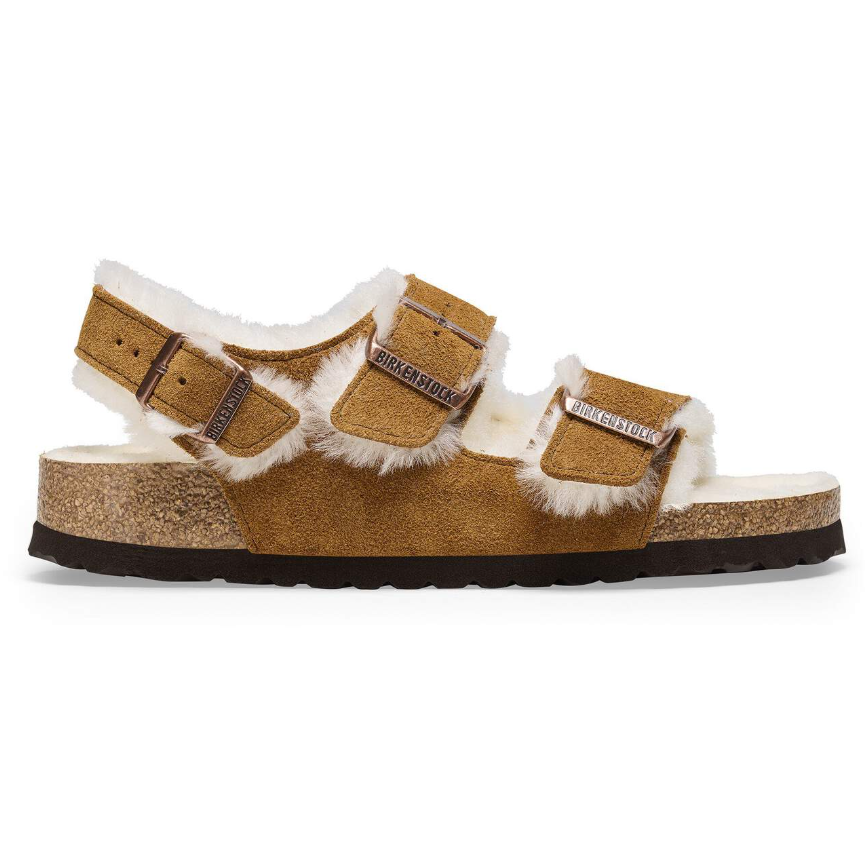 Birkenstock Milano Suede Shearling Sandals Mink Narrow
