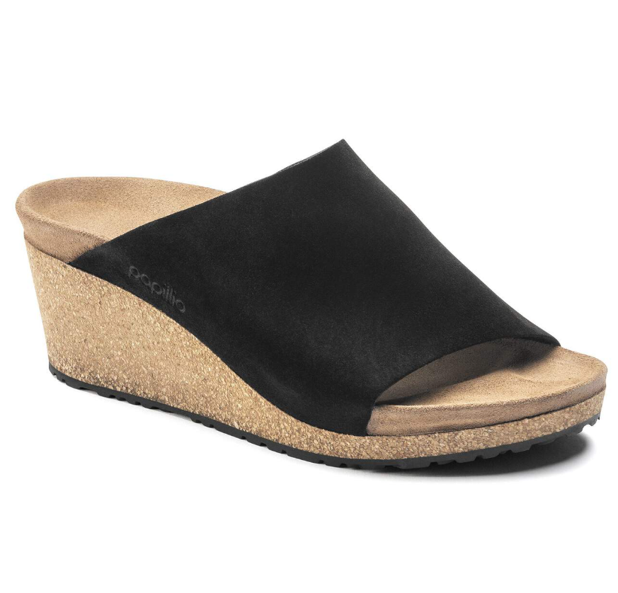 Birkenstock Papillio Namica Black Suede Leather Wedge Narrow