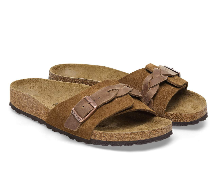 Birkenstock Oita Braided Suede Leather Sandals Mink Narrow