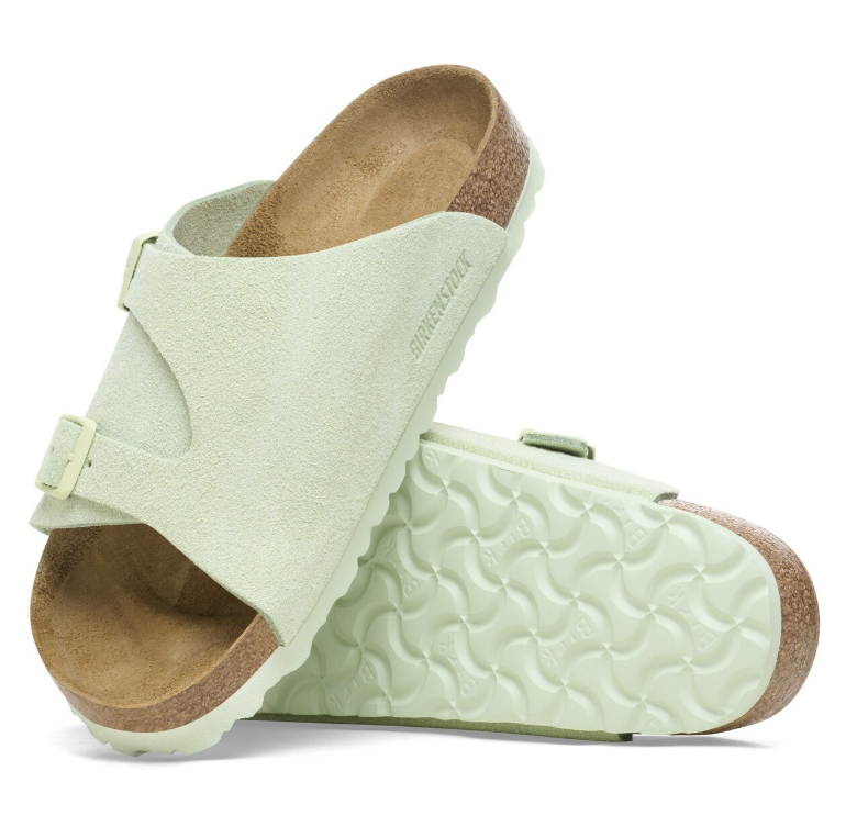 Birkenstock Zürich Suede Leather Sandals Faded Lime Regular