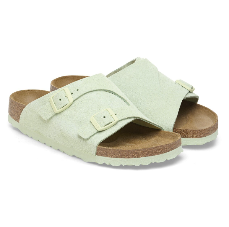 Birkenstock Zürich Suede Leather Sandals Faded Lime Regular