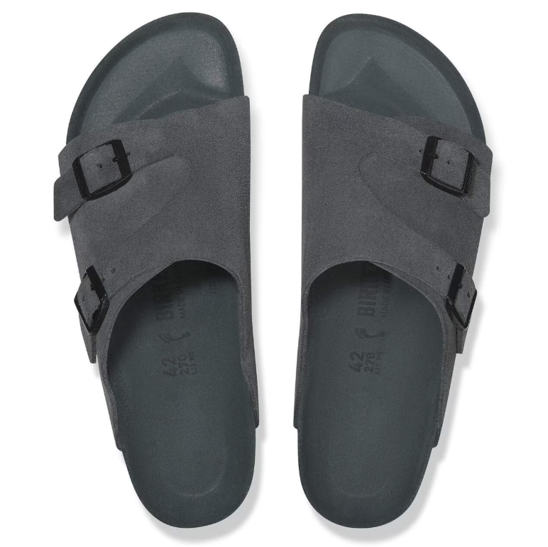 Birkenstock Zürich Suede Leather Charcoal Sandals Narrow