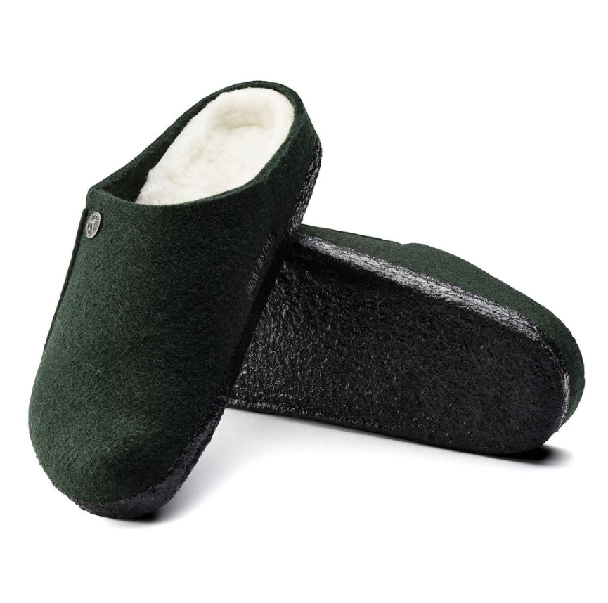 Birkenstock Zermatt Shearling Felt Clogs Forest Green Narrow