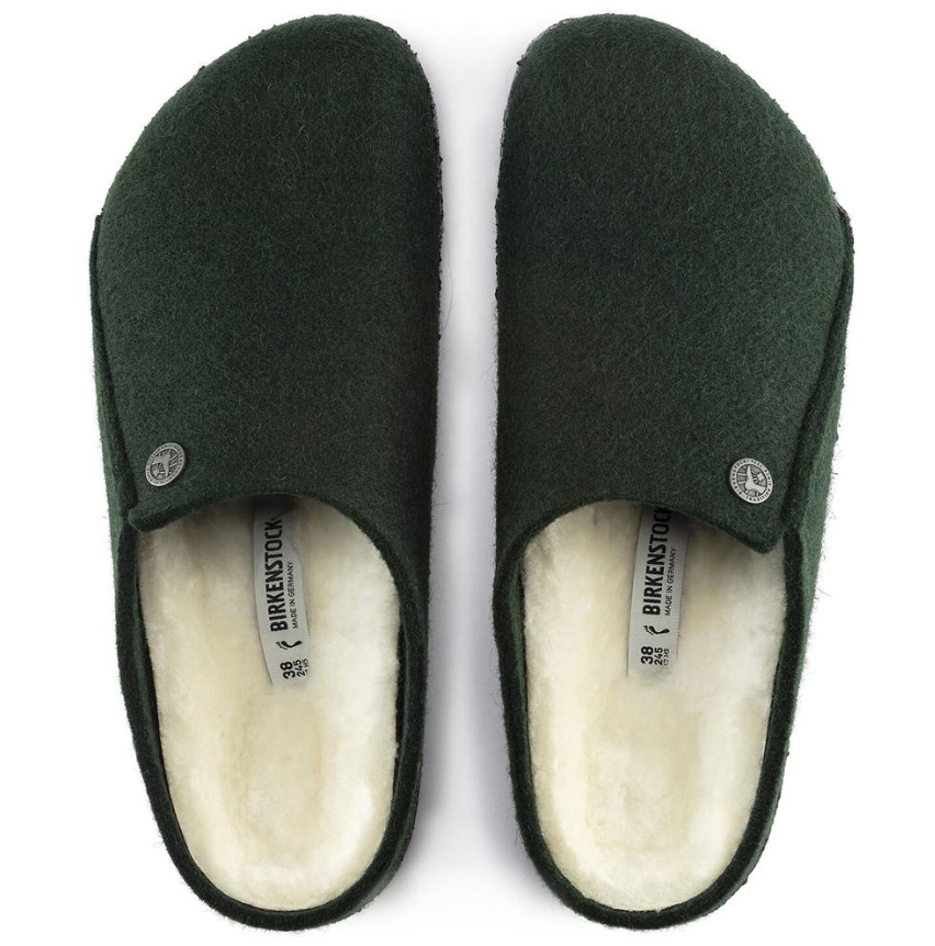 Birkenstock Zermatt Shearling Felt Clogs Forest Green Narrow