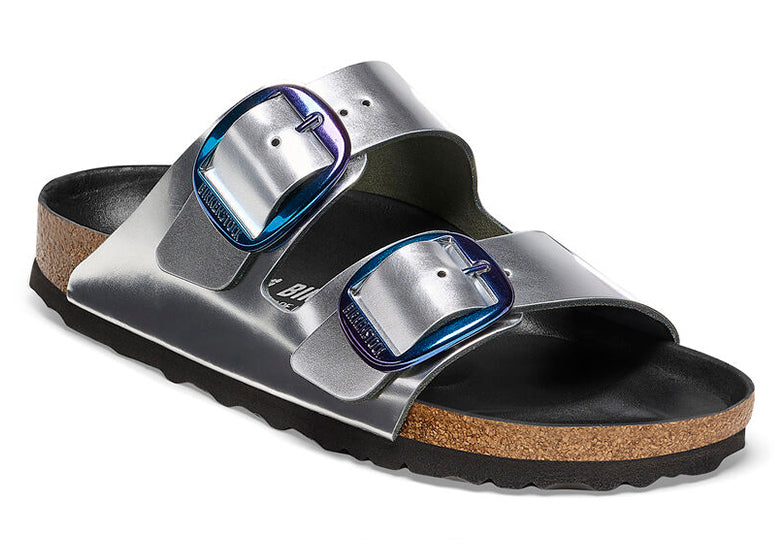 Birkenstock Arizona Big Buckle Metallic Silver Leather Sandals - Narrow