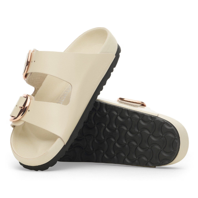 Birkenstock Arizona Big Buckle Patent Leather Sandals - High Shine Ecru - Narrow