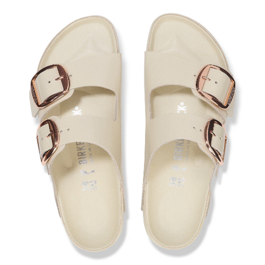 Birkenstock Arizona Big Buckle Patent Leather High Shine Sandals - Ecru, Narrow