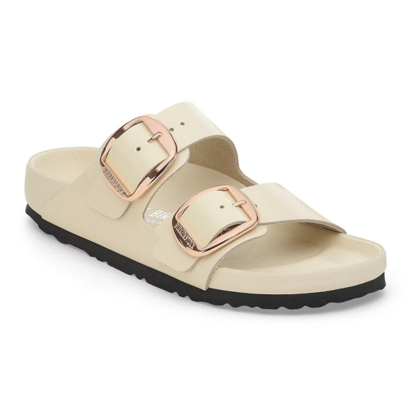 Birkenstock Arizona Big Buckle Patent Leather High Shine Sandals - Ecru, Narrow