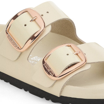 Birkenstock Arizona Big Buckle Patent Leather High Shine Sandals - Ecru, Narrow