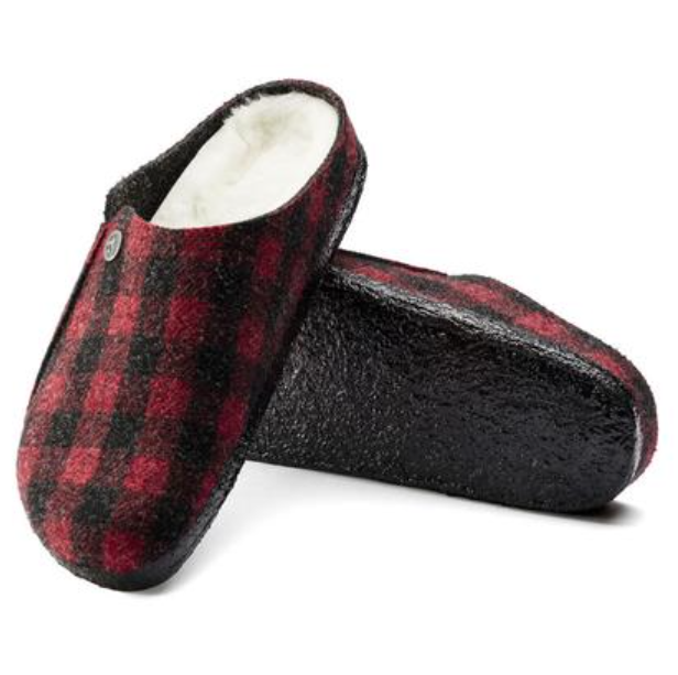 Birkenstock Zermatt Kids Shearling Plaid Red Narrow