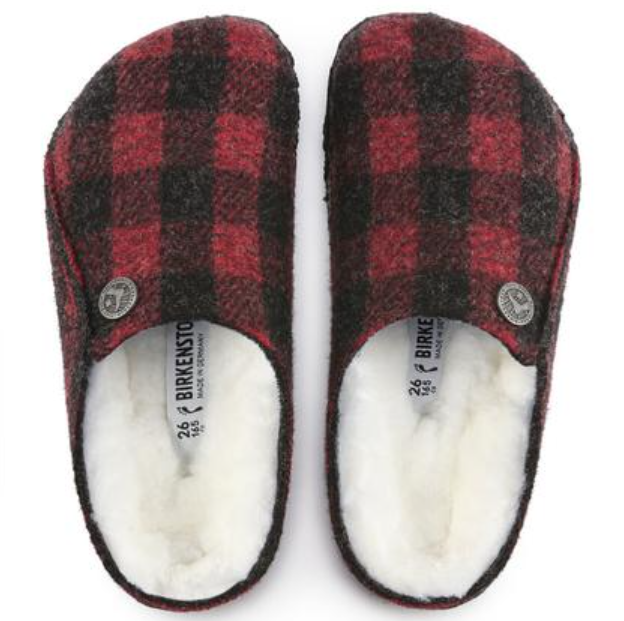 Birkenstock Zermatt Kids Shearling Plaid Red Narrow