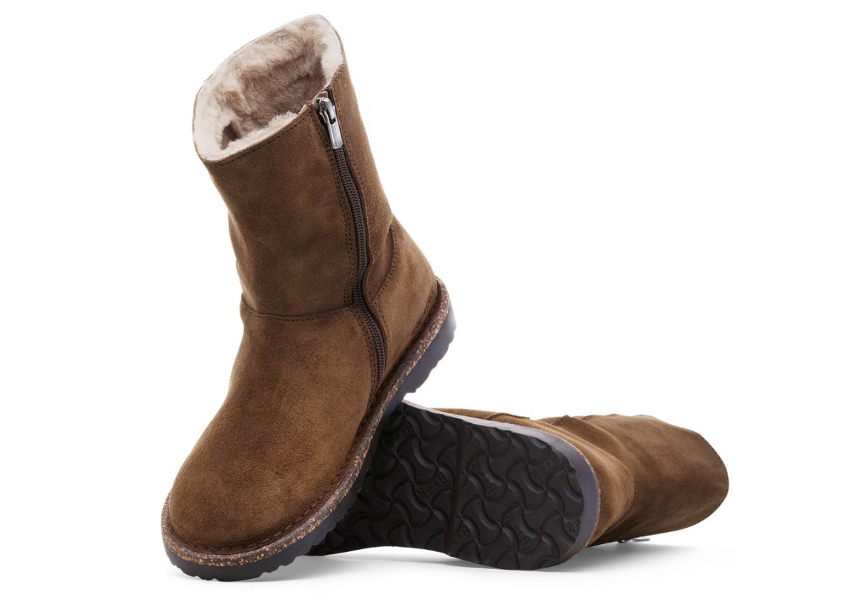 Birkenstock Uppsala Zip Shearling Suede Leather Dark Tea Narrow