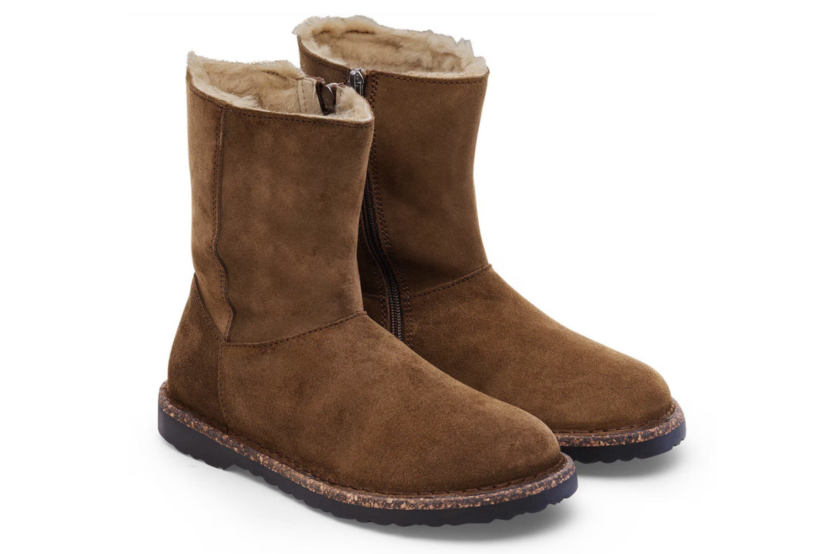 Birkenstock Uppsala Zip Shearling Suede Leather Dark Tea Narrow