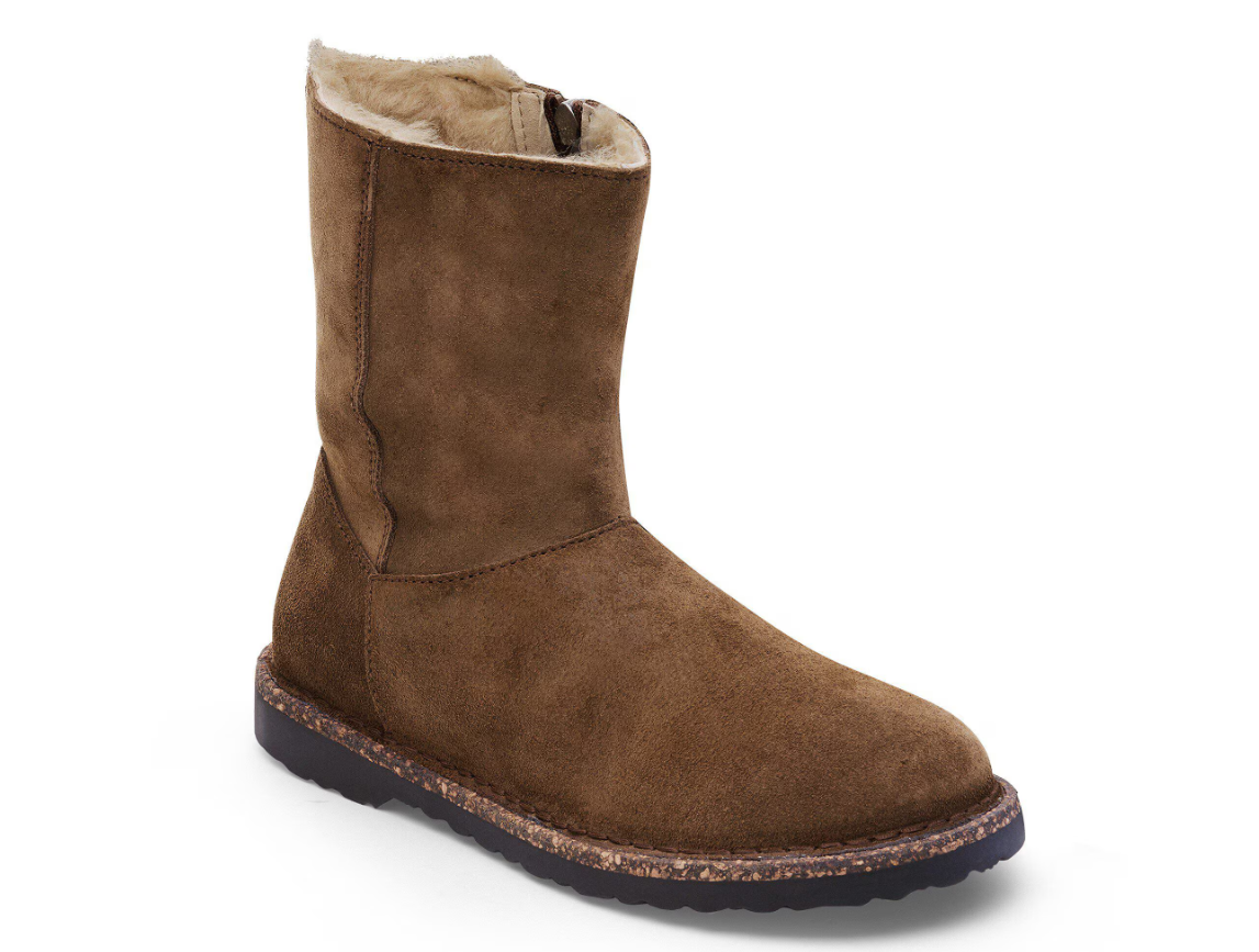 Birkenstock Uppsala Zip Shearling Suede Leather Dark Tea Narrow