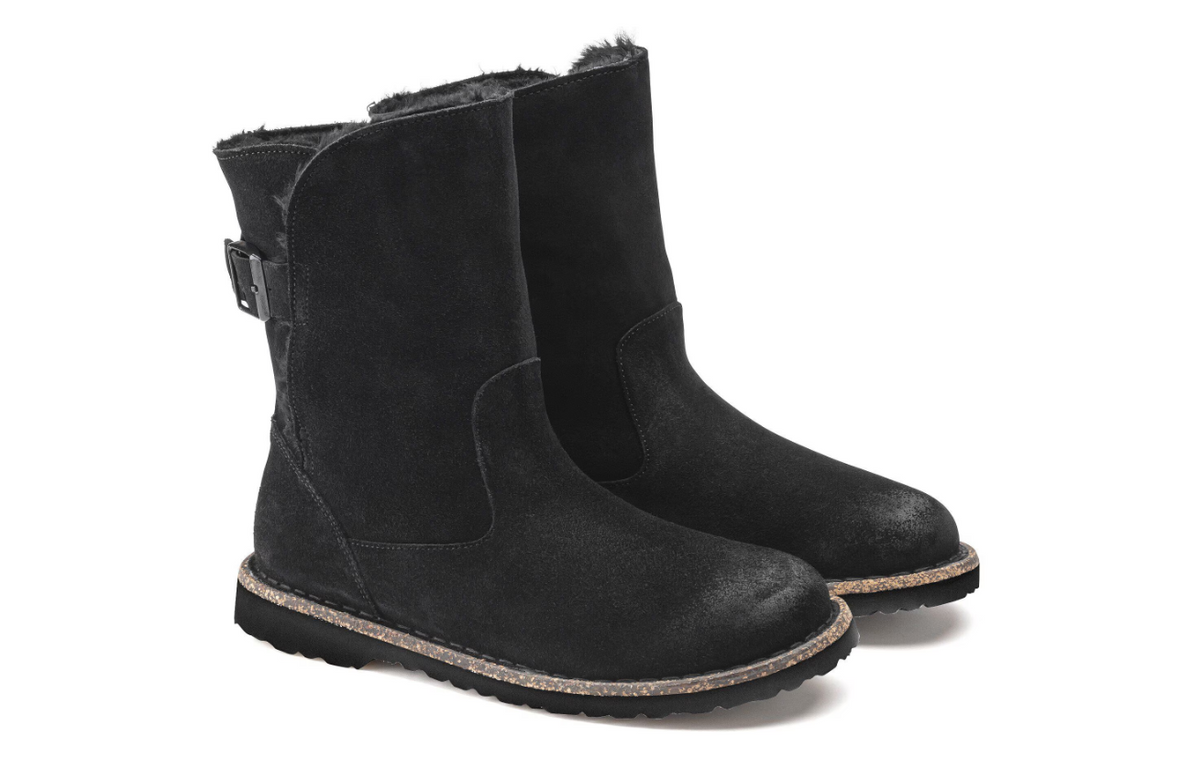 Birkenstock Uppsala Shearling Suede Leather Black Narrow