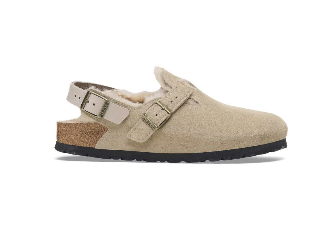Birkenstock Tokio Shearling Suede Leather Taupe Narrow