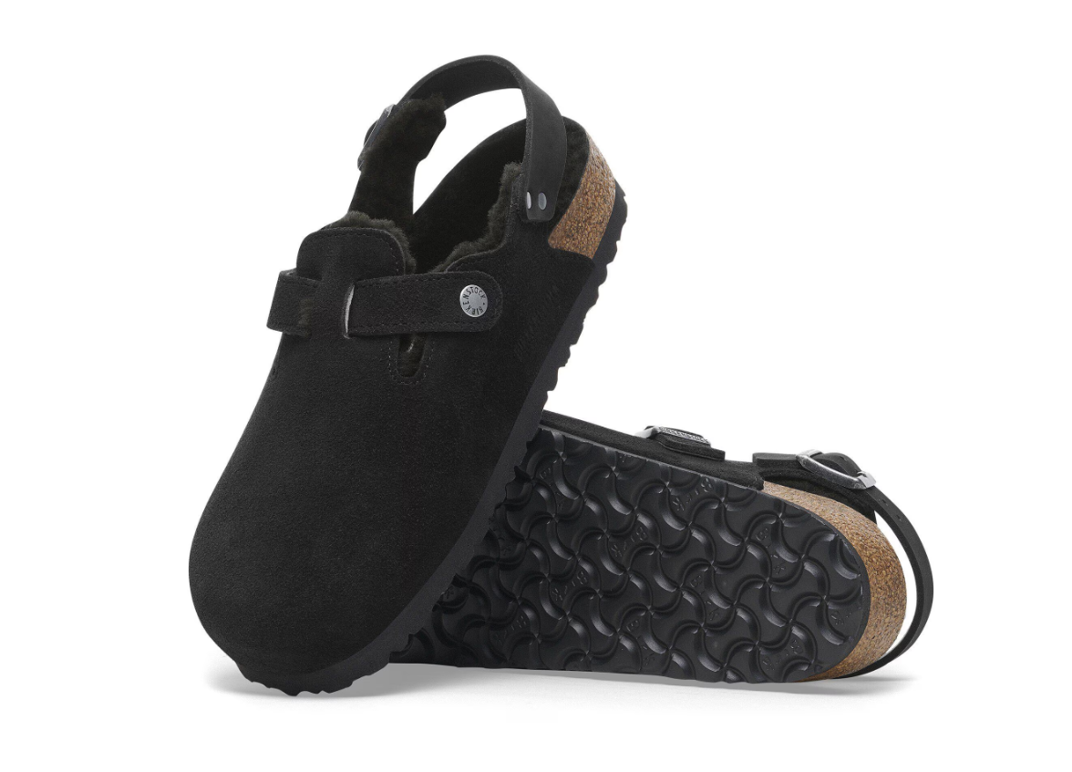 Birkenstock Tokio Shearling Suede Leather - Black, Narrow