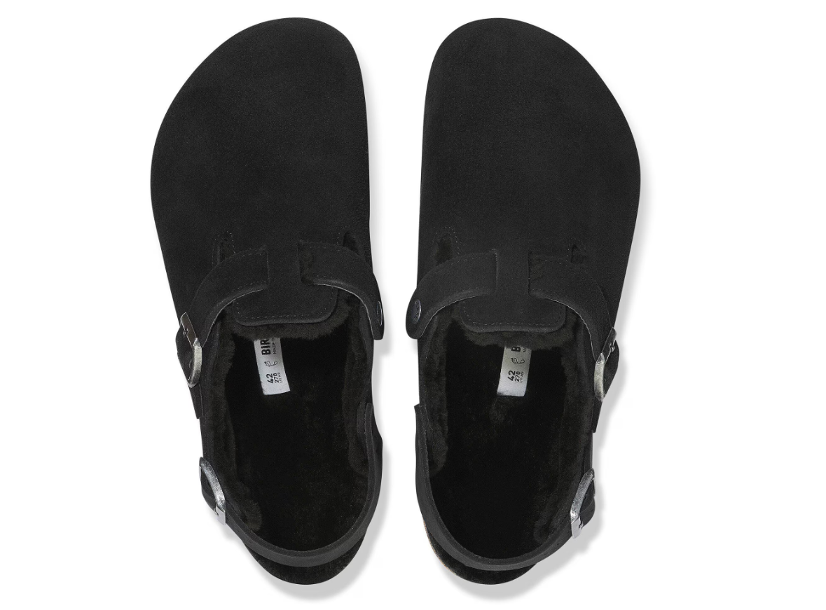 Birkenstock Tokio Shearling Suede Leather - Black, Narrow