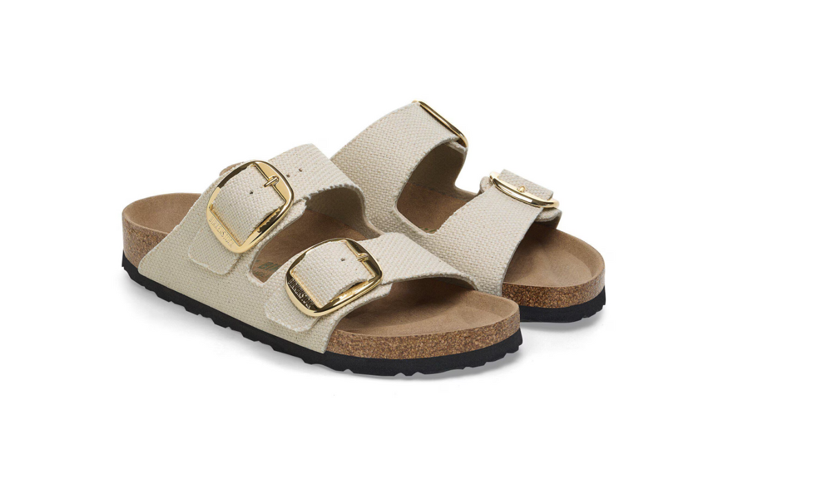 Birkenstock Arizona Vegan Big Buckle Textile Sandals - Canvas Eggshell - Narrow