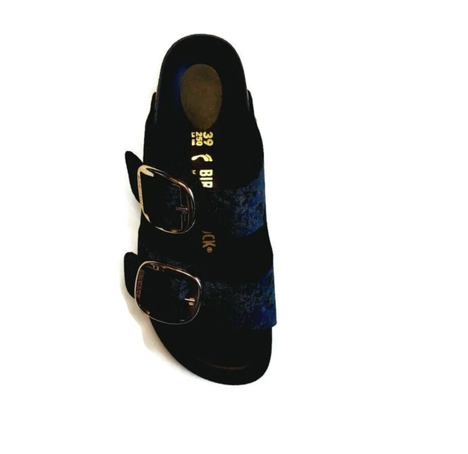 Birkenstock Arizona Big Buckle Piping Rivet Logo Velvet Sandals - Black - Narrow