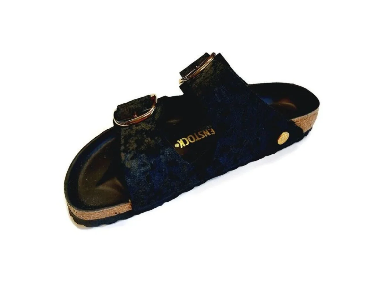 Birkenstock Arizona Big Buckle Piping Rivet Logo Velvet Sandals - Black - Narrow