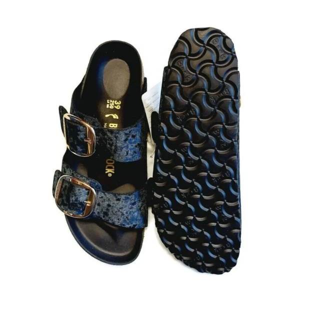 Birkenstock Arizona Big Buckle Piping Rivet Logo Velvet Sandals - Black - Narrow
