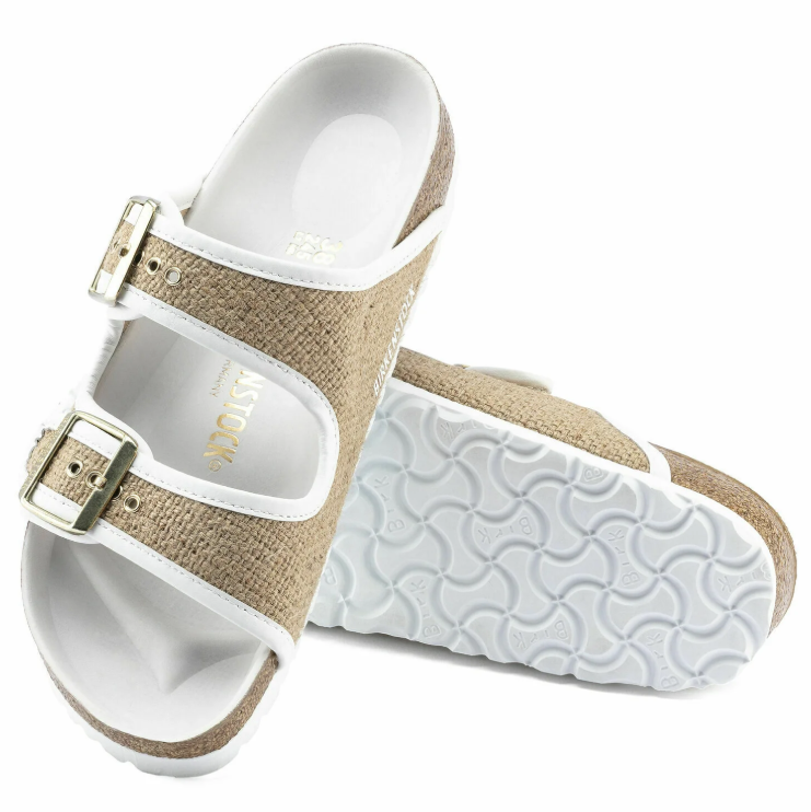 Birkenstock Arizona Textile Natural Jute Sandals - White - Narrow
