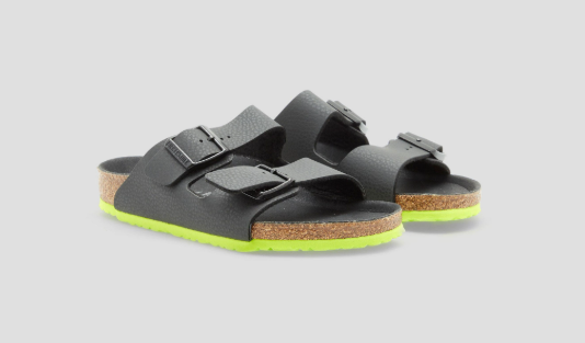 Birkenstock Arizona Kids Birko-Flor Sandals - Black Lime - Narrow