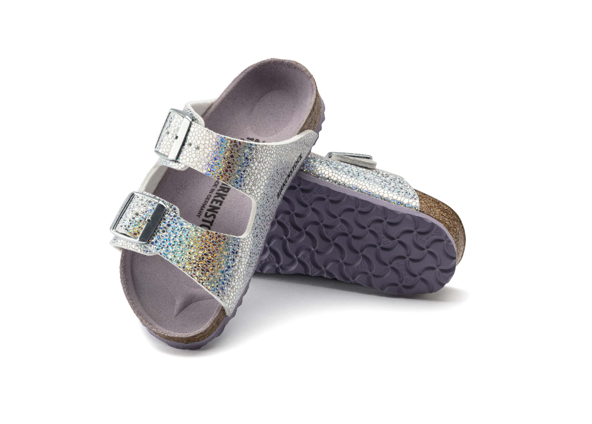 Birkenstock Arizona Kids Microfiber Sandals - Disco Ball Silver/Lavender - Narrow