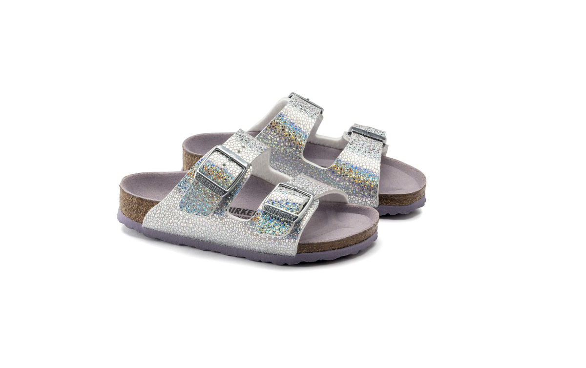 Birkenstock Arizona Kids Microfiber Sandals - Disco Ball Silver/Lavender - Narrow