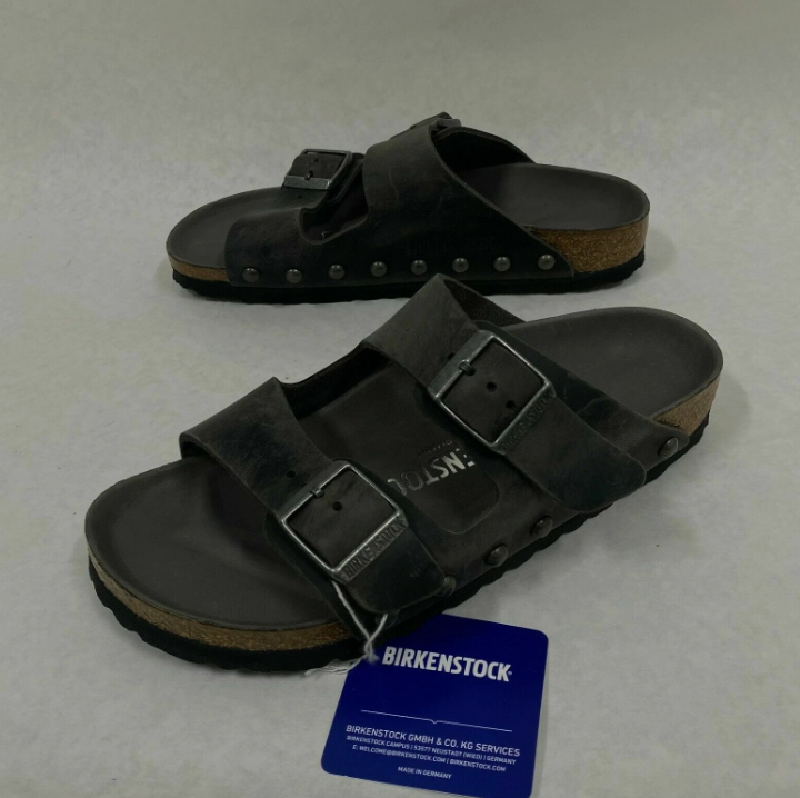 Birkenstock Arizona Light Studs Oiled Leather Sandals - Iron - Narrow