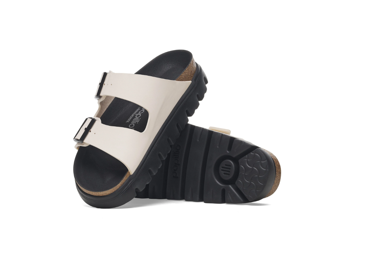 Birkenstock Arizona Chunky Birko-Flor Sandals - Eggshell/Black - Narrow