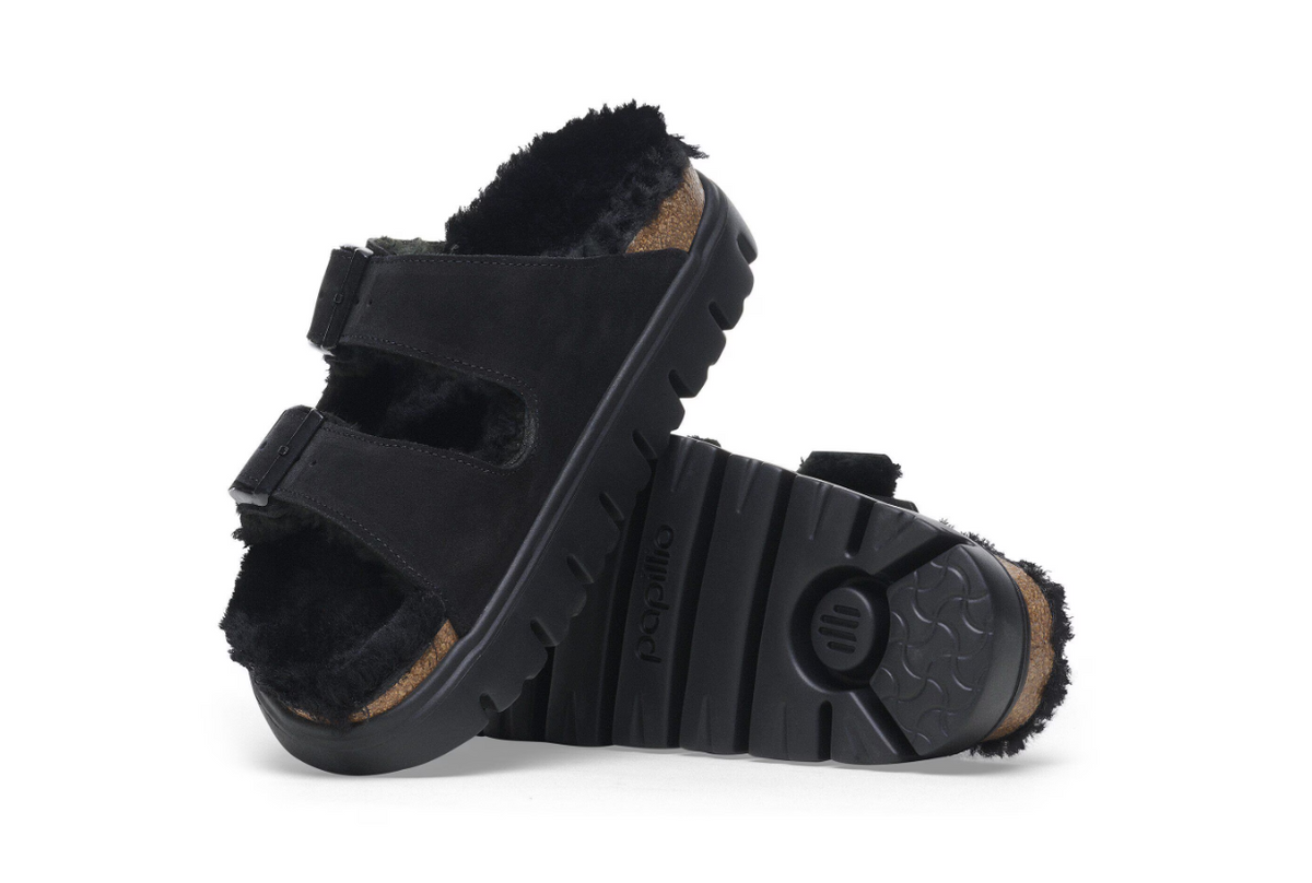 Birkenstock Arizona PAP Chunky Shearling Sandals - Black - Narrow