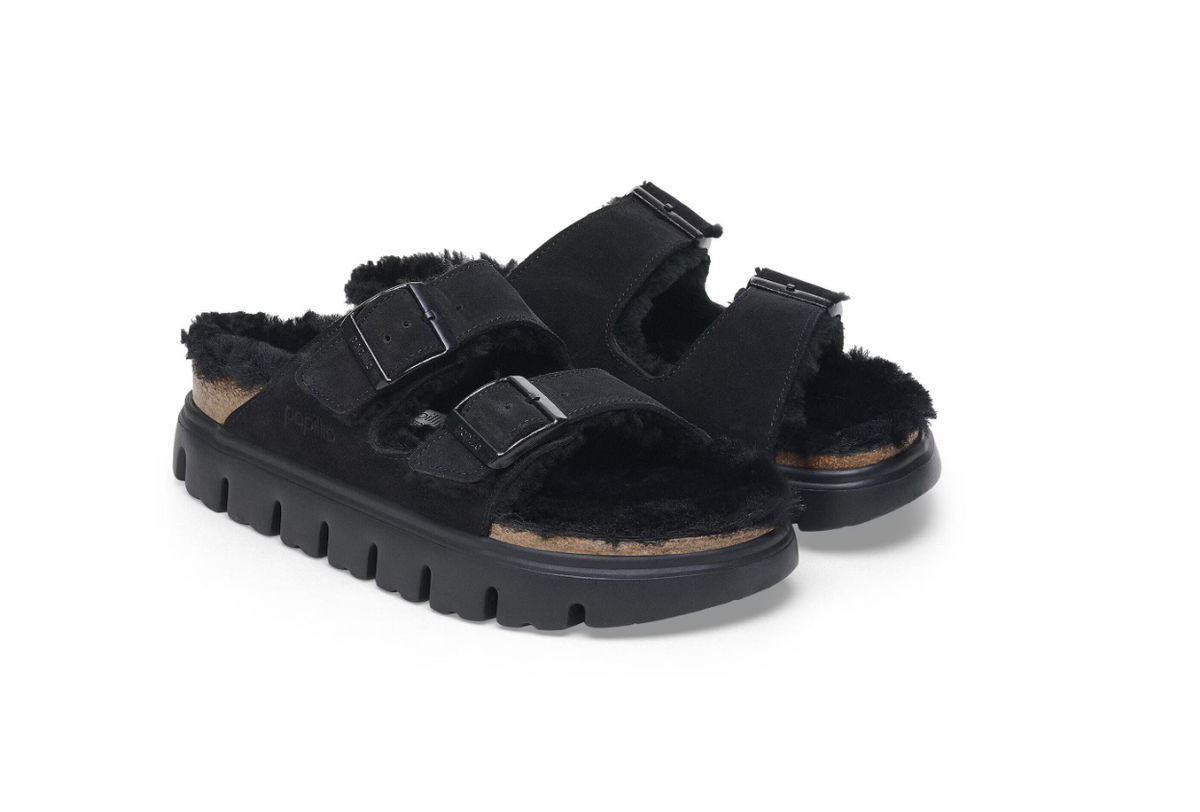 Birkenstock Arizona PAP Chunky Shearling Sandals - Black - Narrow