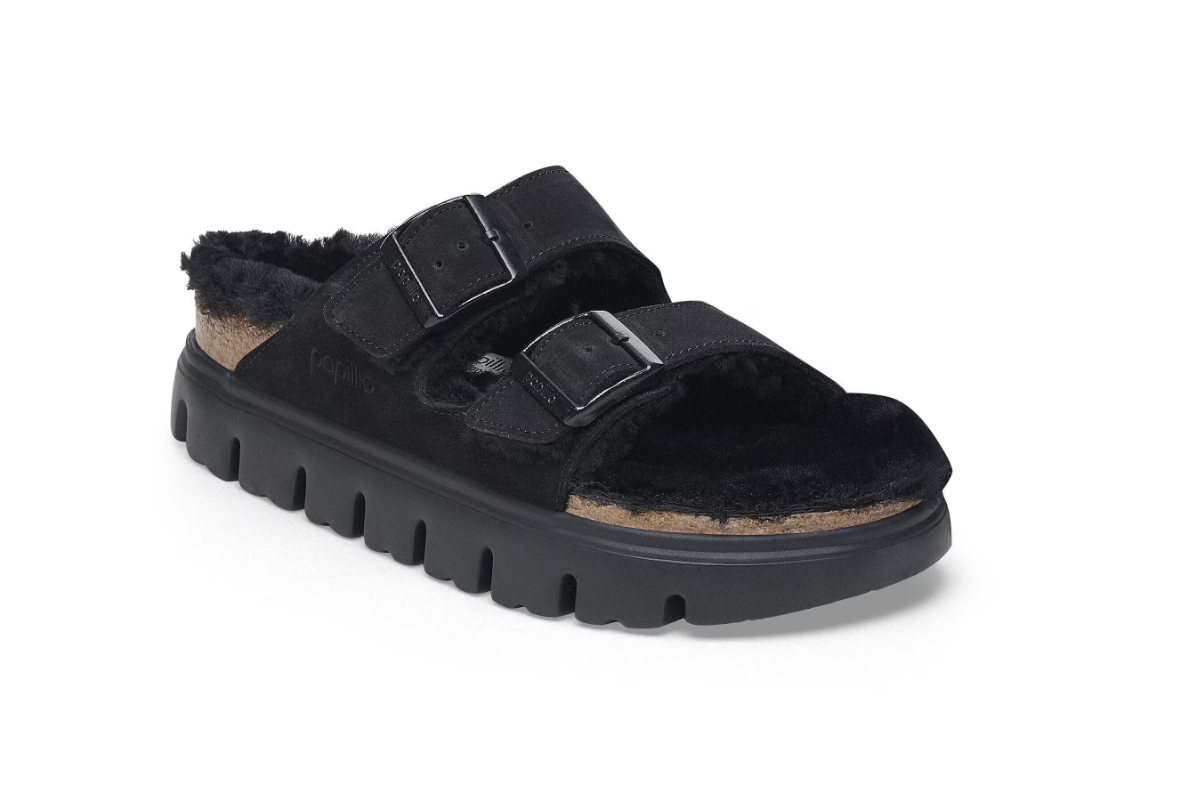 Birkenstock Arizona PAP Chunky Shearling Sandals - Black - Narrow