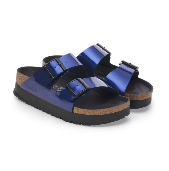 Birkenstock Arizona PAP Flex Platform Birko-Flor Sandals - Metallic Blue - Narrow
