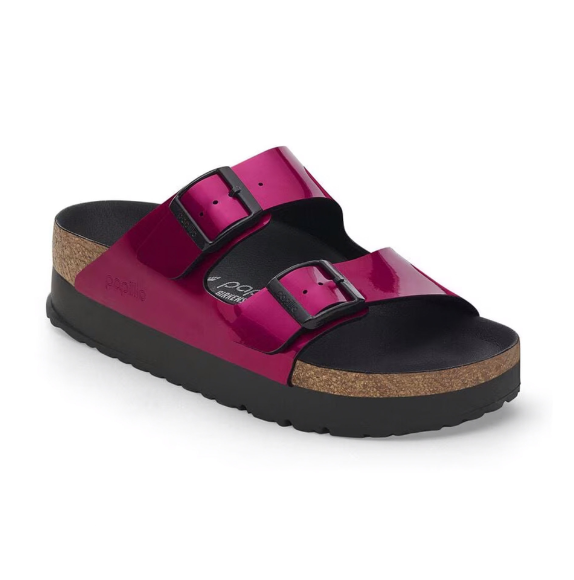 Birkenstock Arizona PAP Flex Platform Birko-Flor Sandals - Metallic Magenta - Narrow