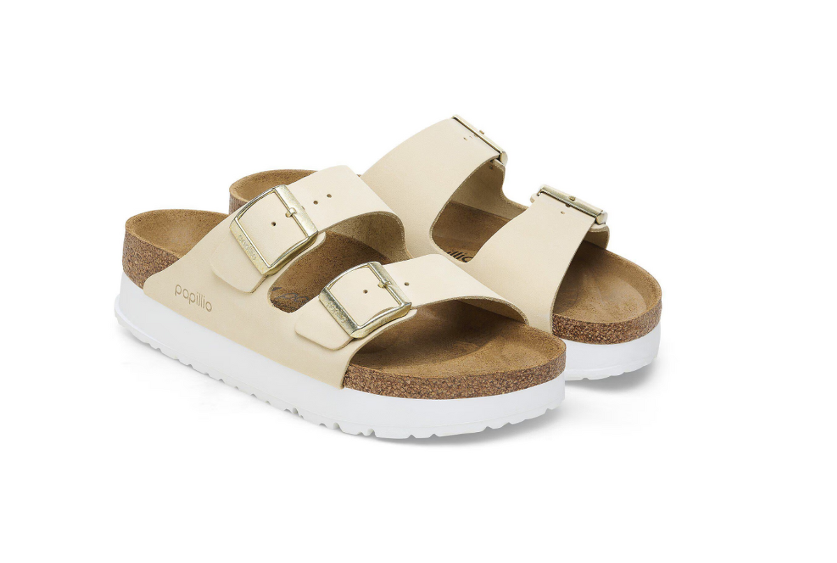 Birkenstock Arizona PAP Flex Platform Nubuck Leather Sandals - Ecru - Narrow