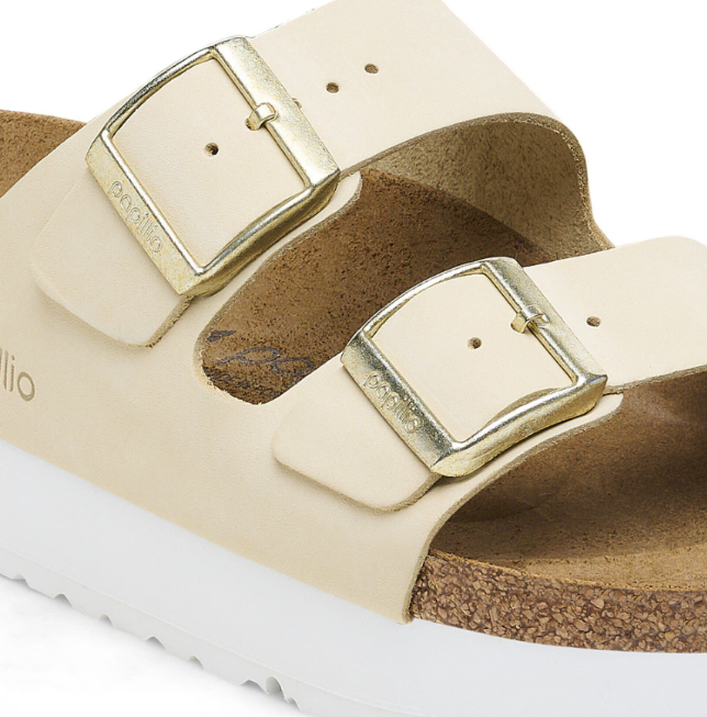 Birkenstock Arizona PAP Flex Platform Nubuck Leather Sandals - Ecru - Narrow