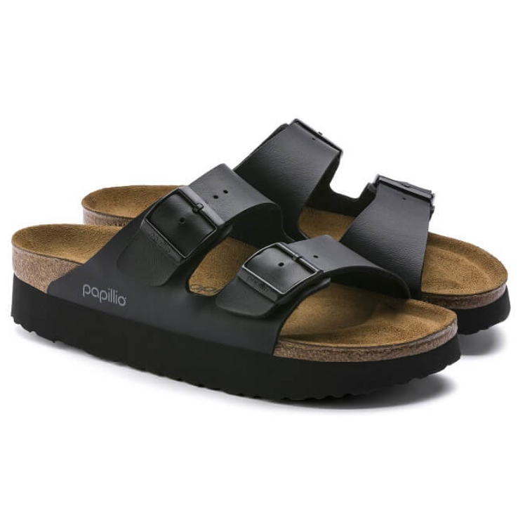 Birkenstock Papillio Arizona Platform Birko-Flor Sandals - Black - Narrow