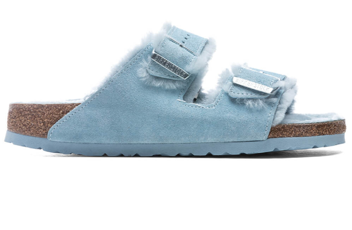 Birkenstock Arizona Shearling Suede Leather Sandals - Light Blue - Narrow