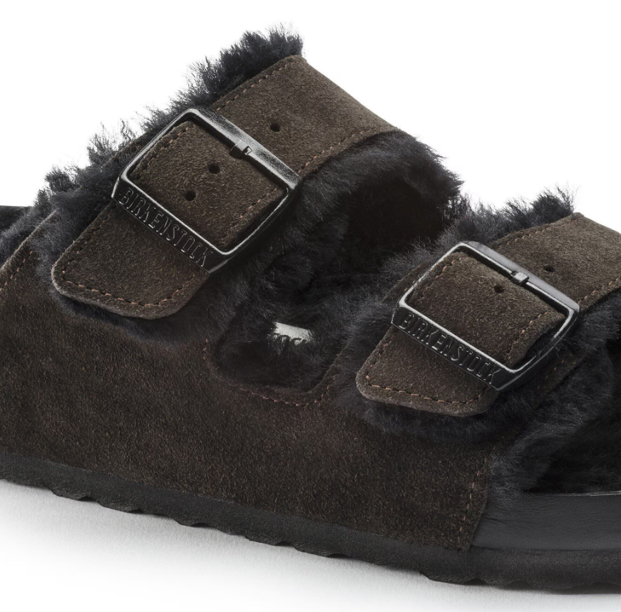 Birkenstock Arizona Shearling Suede Leather Sandals - Mocha/Black - Regular