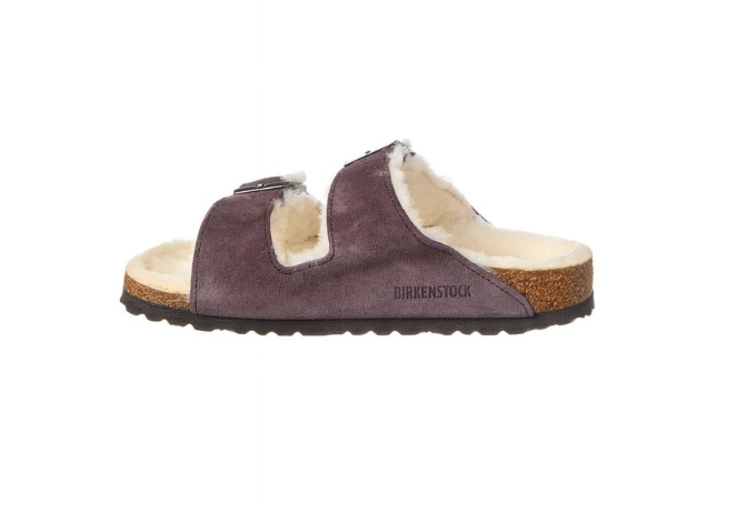 Birkenstock Arizona Shearling Suede Leather Sandals - Gray, Narrow