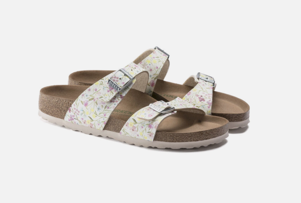 Birkenstock Sydney Vegan Birko-Flor Watercolor Flower White Narrow